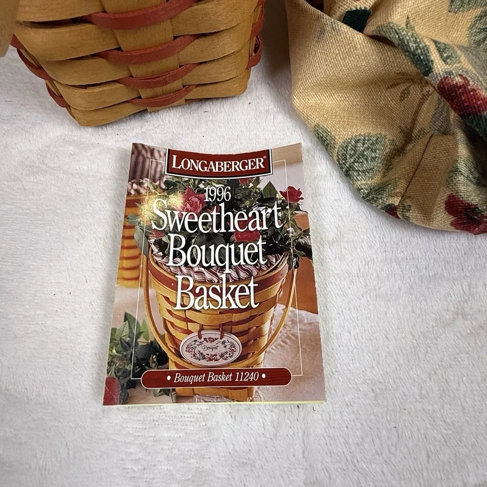 Longaberger 1996 Sweetheart Bouquet Basket 11240 Red Liner Protector Card Vtg